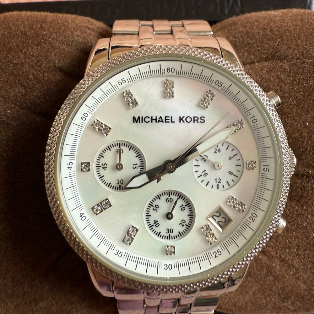Michael Kors Silver Chronograph Watch with Crystal Markers